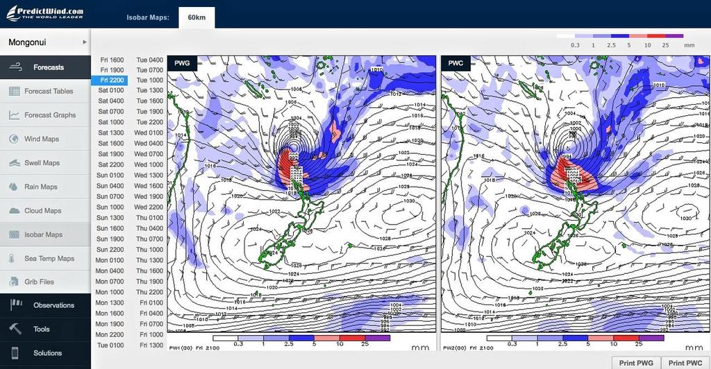 Isobar map 2200hrs Friday - PredictWind March 14-15, 2014 - Cyclone Lusi. © PredictWind http://www.predictwind.com